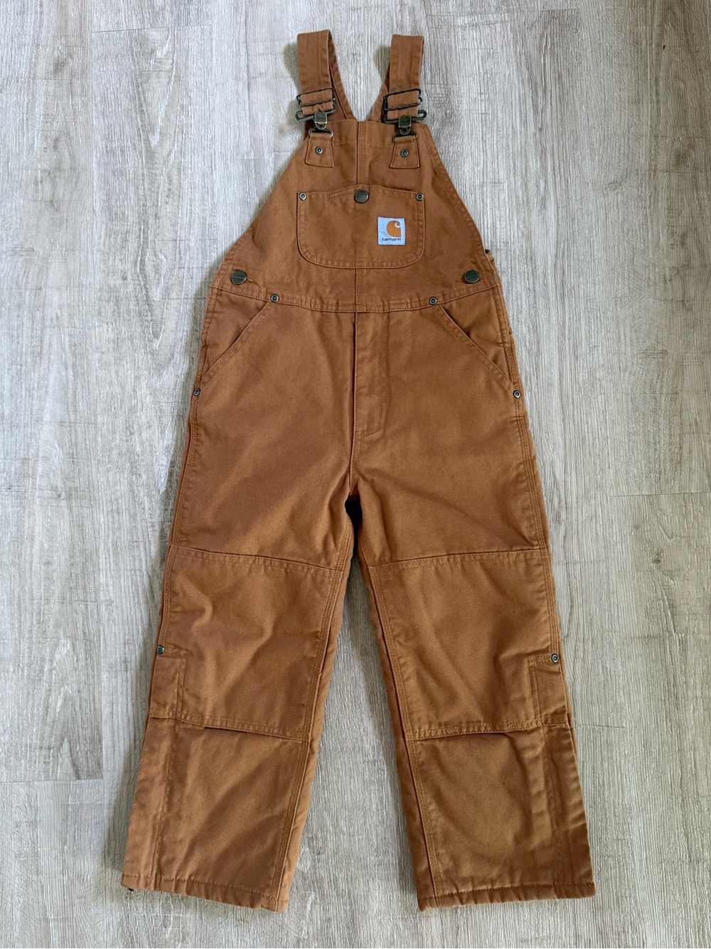 Carhartt Kids Size 6 Quilt Lined Duck Bib Overalls Brown Insulated